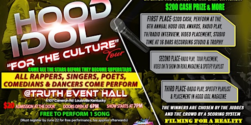 Primaire afbeelding van Louisville, KY Hood Idol "For The Culture" Tour (Soundstage and party)