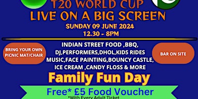 India vs Pakistan T20 world cup on big screen outdoors, family fun day primary image