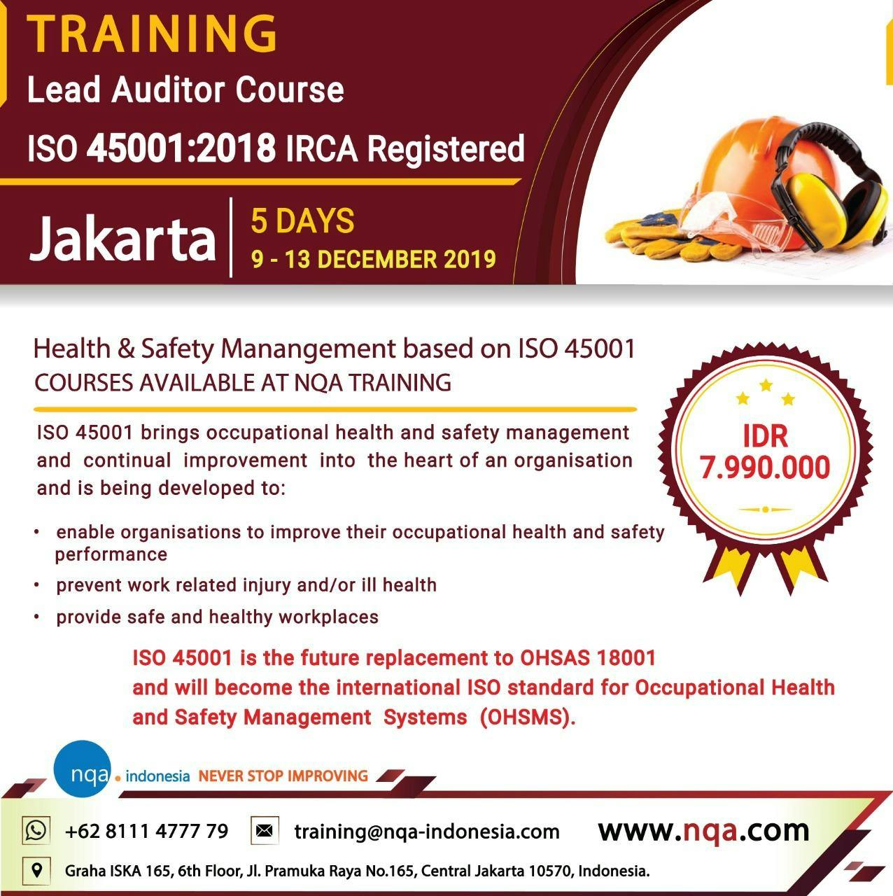 Lead Auditor Course ISO 45001:2018 - IRCA Registered - IDR 7.990.000,-