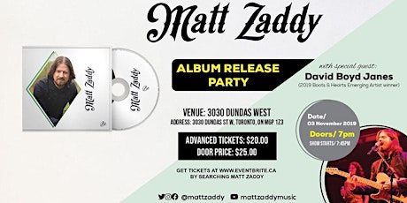 Matt Zaddy Album Release Party Nov. 3 with special guest David Boyd Janes primary image
