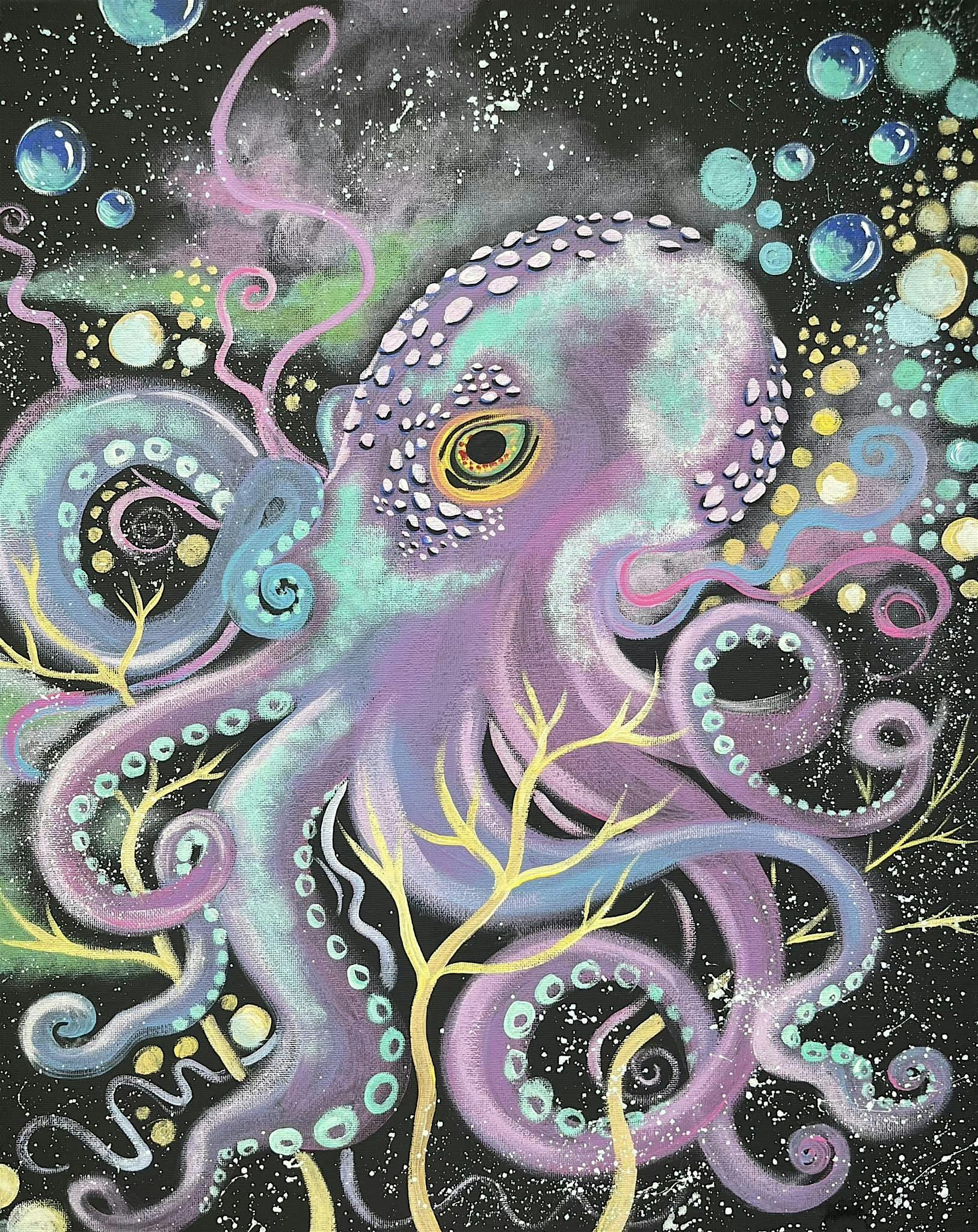 Paint Night for Adults at Overflow Brewing Company- COSMIC OCTOPUS