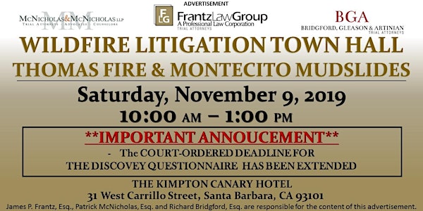 Wildfire Litigation  Town Hall Meeting for Thomas Fire & Montecito Mudslide