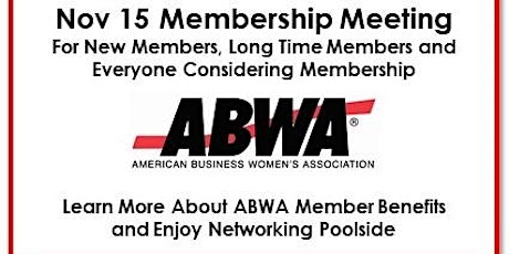 EVENT POSTPONED -- NOV 15 ABWA POOSIDE PIZZA CONNECTIONS AFTER HOURS