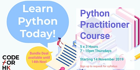 15-hour Python Practitioner course by CODE FOR HK primary image