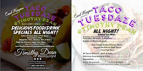 The New Hot Spot..."Taco Tuesdaze"..TUES Dec 3rd @ Timothy Dean Restaurant! primary image