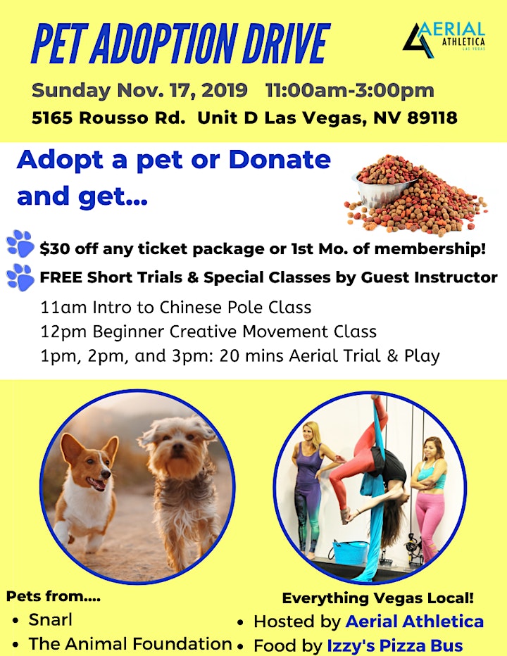 Pet Adoption and Donation Drive with FREE Aerial Fitness Trials image