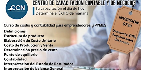 Imagen principal de CURSO DE COSTO Y CONTABILIDAD PARA EMPRENDEDORES Y PYMES