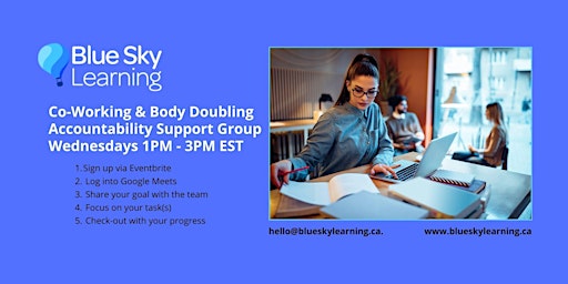Image principale de Wednesdays 1-3PM EST: Quiet Virtual Co-Working Body Doubling