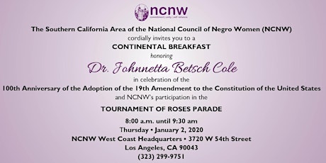 Continental Breakfast with Johnnetta Betsch Cole, Ph.D. & SoCal NCNW