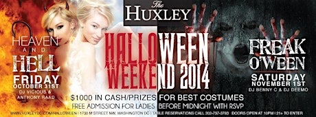 Halloween Weekend at The Huxley! Free Ticket for Costumed Ladies Before Midnight w/ RSVP primary image