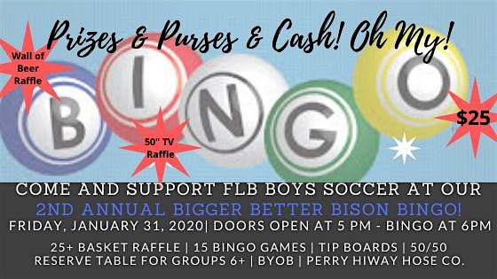 Purses & Prizes & Cash! Oh My! FLB Boys Soccer BINGO