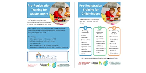 Pre Registration Training for Childminders Session 1,2&3. primary image