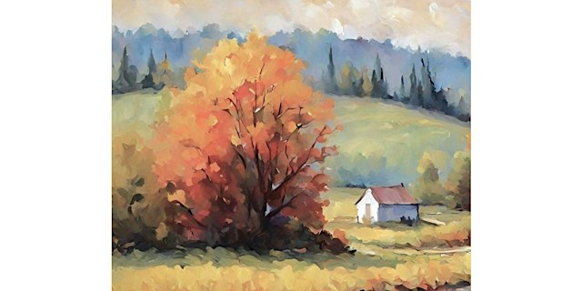 Image principale de Cottage in the Hills, Acrylic Fall Landscape Painting Class