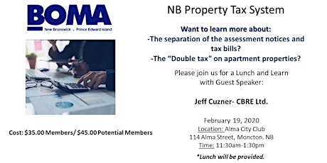 Don't forget to Register! Lunch & Learn- NB Property Tax System primary image
