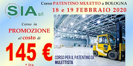 Immagine principale di Corso PATENTINO MULETTO il 18 e 19 FEBBRAIO 2020 a 145 € 