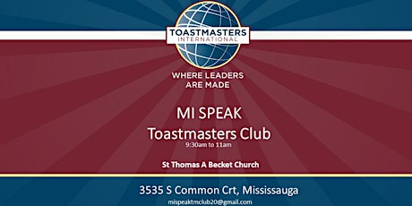 Toastmasters Public Speaking and Leadership Program at Anglican Church, Burnhamthorpe Rd W and Erin Mills pkwy  primary image