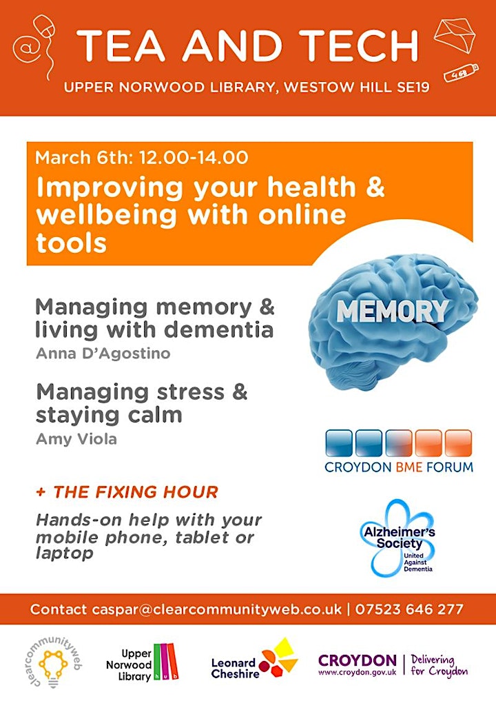 Tea & Tech - Managing health with online tools (Memory Loss & Stress) image