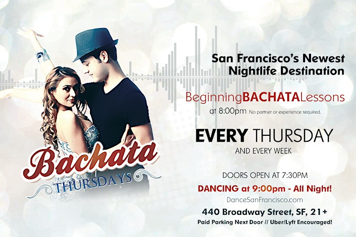 
		POSTPONED Bachata Thursdays - Bachata Dancing in the Heart of San Francisco image
