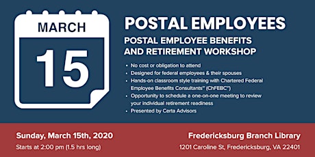 Postal Employees Retirement Workshop in Fredericksburg, VA primary image