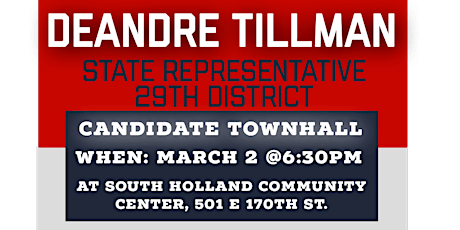 Candidate Townhall - DeAndre Tillman for State Representative | 29th primary image