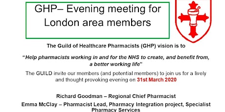 Image principale de GHP Guild of Healthcare Pharmacists Evening Meeting London Region