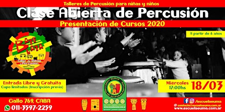 Imagen principal de Clase Abierta y Gratuita de Percusión para Niños y Niñas - Presentación Cursos 2020