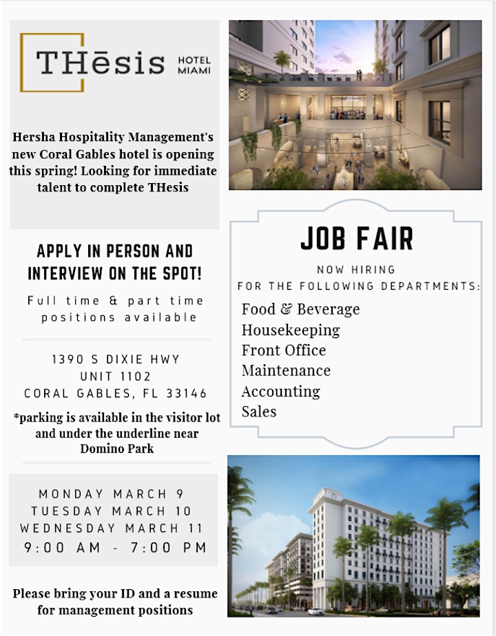 Job Fair Thesis Hotel Miami Tickets Tue Mar 10 2020 At 9 00