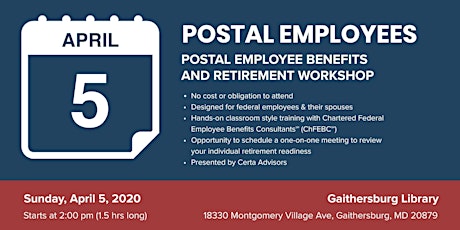 Postal Employees Retirement Workshop in Gaithersburg, MD primary image