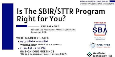 Workshop Wednesdays @WestGate: Is The SBIR/STTR Program Right for You? primary image