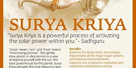 ISHA SURYA KRIYA - Develops Mental Clarity and Remedies weak constitutions primary image