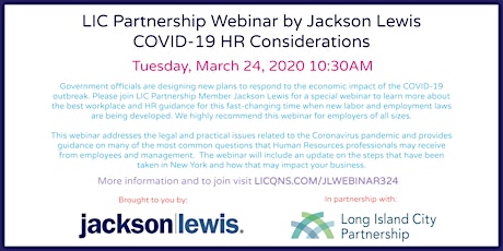 LIC Partnership Webinar by Jackson Lewis: COVID-19 HR Considerations primary image