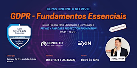 Imagem principal do evento GDPR - FUNDAMENTOS ESSENCIAIS - EXIN - ABR/20 [CURSO ONLINE E AO VIVO] 