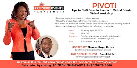 Imagen principal de  PIVOT!  Tips to Shift From In Person to Virtual Events