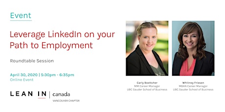 Lean In Canada - Vancouver:  Roundtable - Leverage LinkedIn on Your Path to Employment primary image